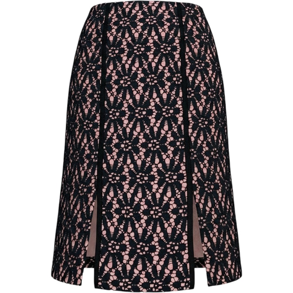 Garfield & Marks Black Floral Lace Pencil Skirt Pink Lining Slits‎ Women's 8 EUC
